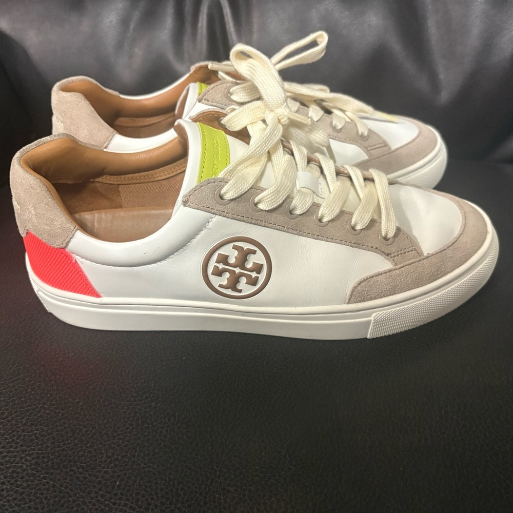 Tory Burch Cream and Tan Lace-Up Sneakers